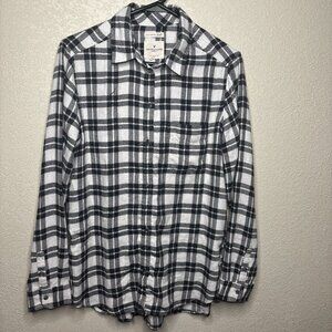 American Eagle Ahh-mazingly Soft Boyfriend Flannel Black White Plaid Medium